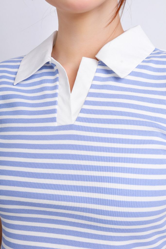 FAT7411 - Áo thun dạo phố vải len dáng croptop cổ đức phối vải thô tạo kiểu - PANTIO