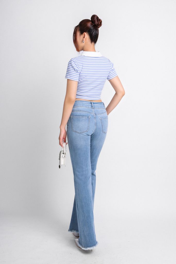 FAT7411 - Áo thun dạo phố vải len dáng croptop cổ đức phối vải thô tạo kiểu - PANTIO