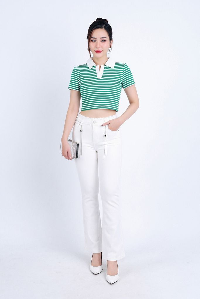 FQB160 - Quần Jean cao cấp vải Denim dáng loe ống vẩy kèm dây xích tạo kiểu - PANTIO