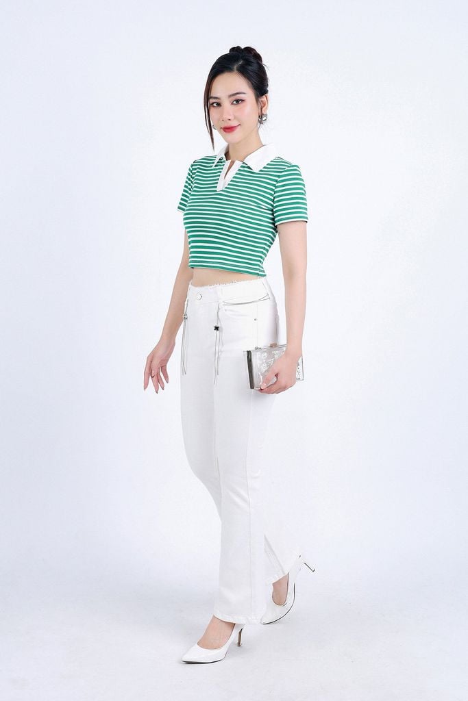 FQB160 - Quần Jean cao cấp vải Denim dáng loe ống vẩy kèm dây xích tạo kiểu - PANTIO