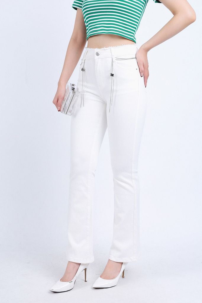 FQB160 - Quần Jean cao cấp vải Denim dáng loe ống vẩy kèm dây xích tạo kiểu - PANTIO