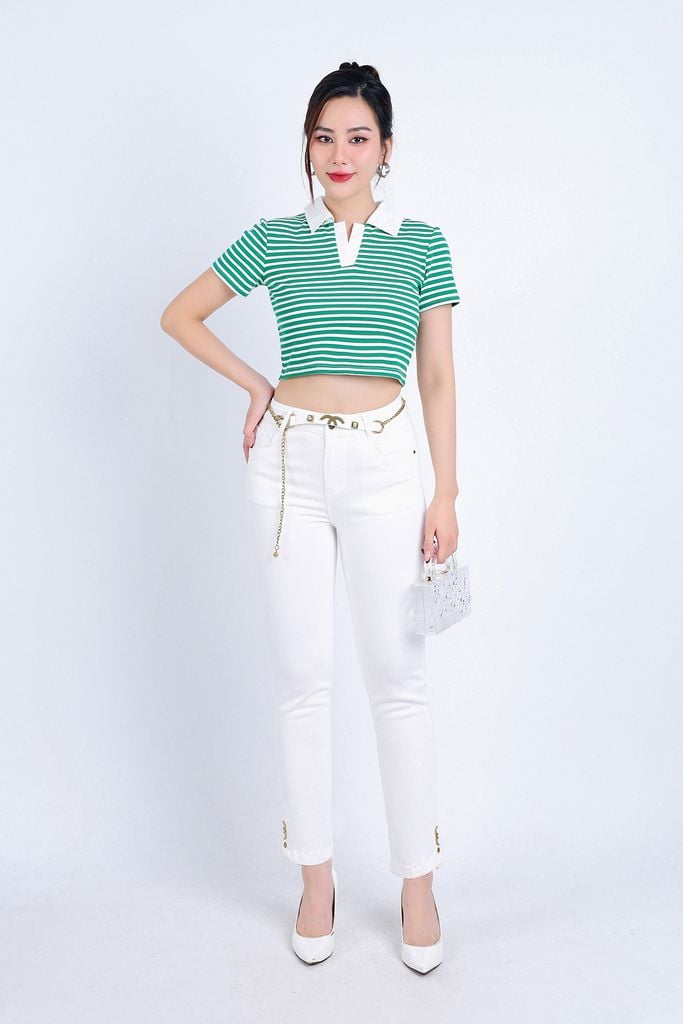 FQB166 - Quần Jean cao cấp vải Denim dáng ôm gấu xẻ kèm dây xích tạo kiểu - PANTIO