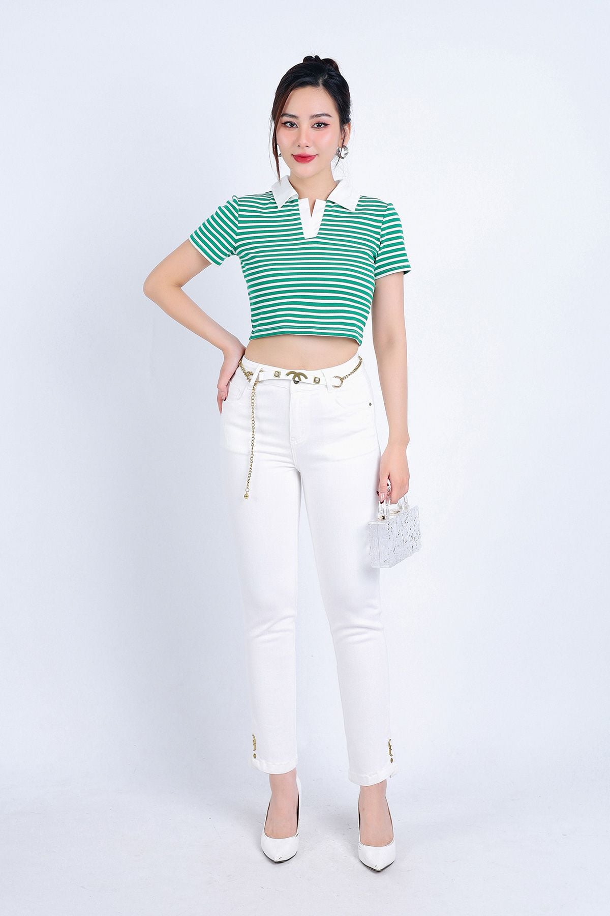 FQB166 - Quần Jean cao cấp vải Denim dáng ôm gấu xẻ kèm dây xích tạo kiểu - PANTIO