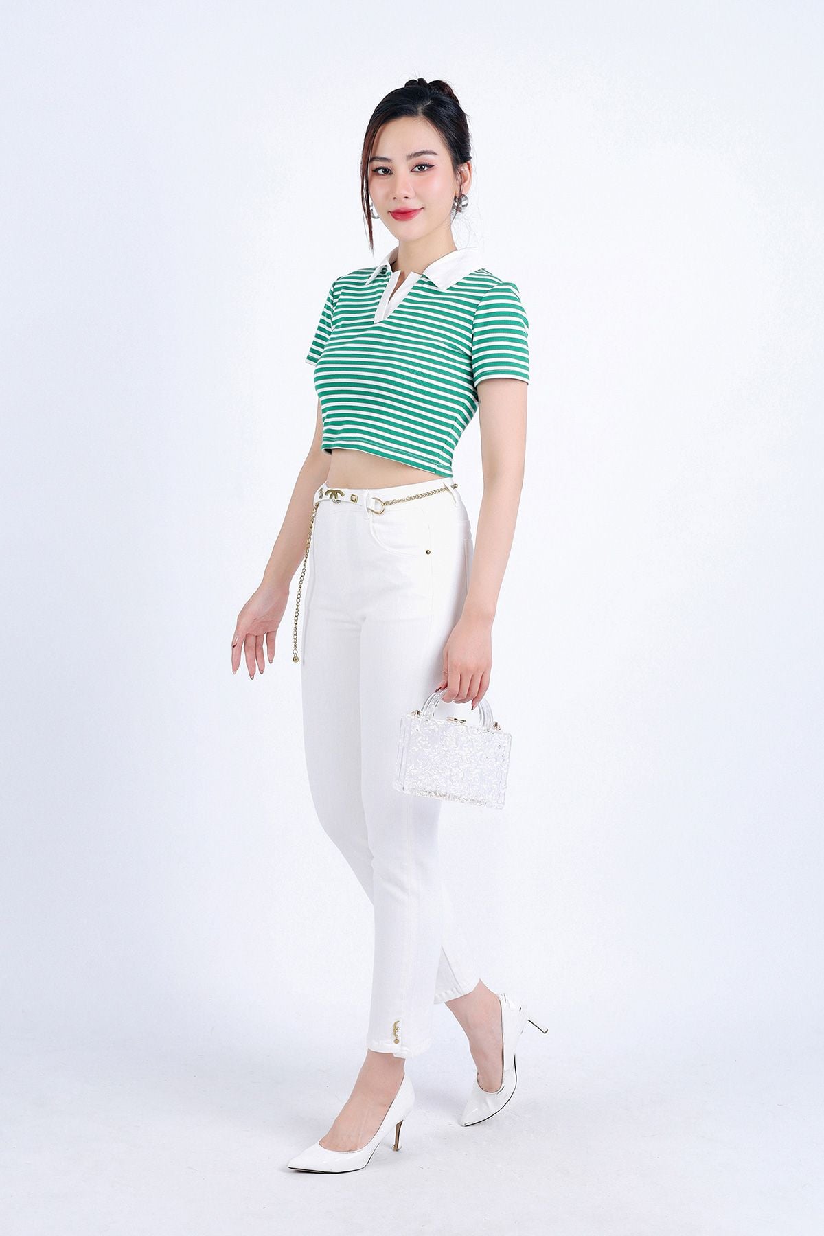 FQB166 - Quần Jean cao cấp vải Denim dáng ôm gấu xẻ kèm dây xích tạo kiểu - PANTIO