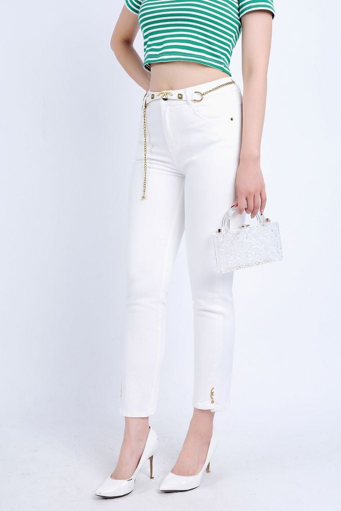 FQB166 - Quần Jean cao cấp vải Denim dáng ôm gấu xẻ kèm dây xích tạo kiểu - PANTIO