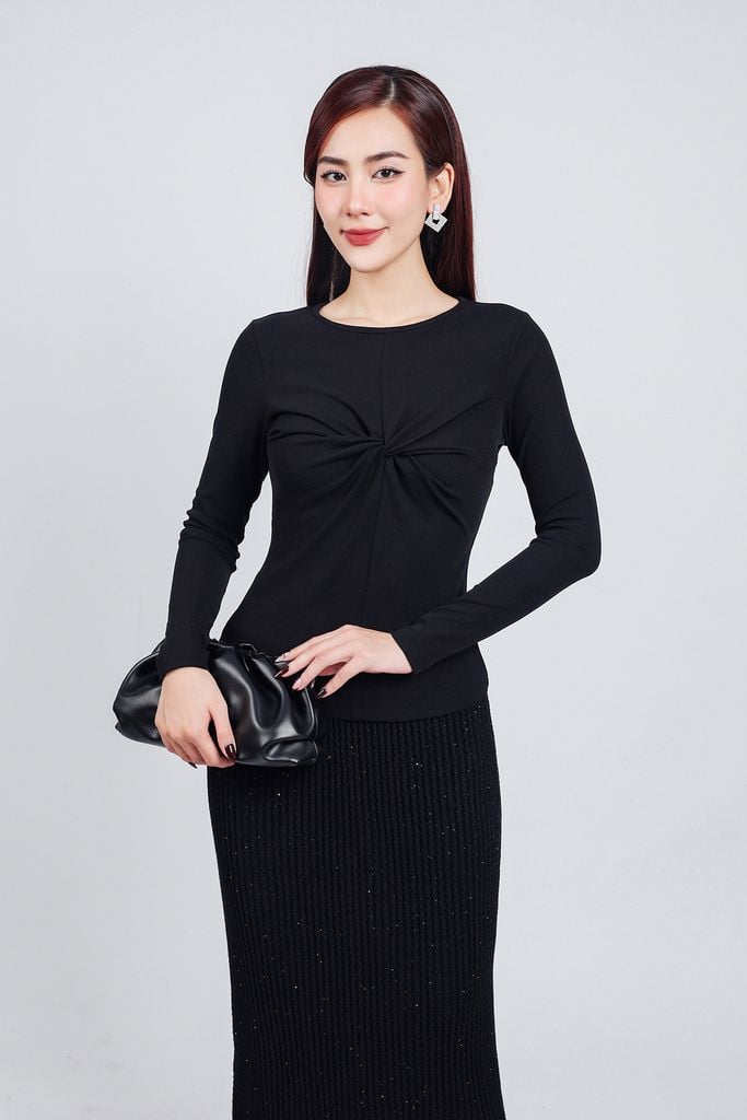 FAT7418 - Áo thun thời trang cao cấp dáng ôm cổ tròn tay dài ngực xoắn tạo kiểu - PANTIO