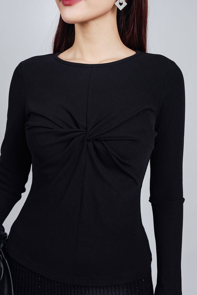 FAT7418 - Áo thun thời trang cao cấp dáng ôm cổ tròn tay dài ngực xoắn tạo kiểu - PANTIO