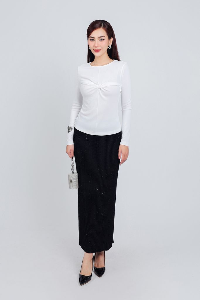 FAT7418 - Áo thun thời trang cao cấp dáng ôm cổ tròn tay dài ngực xoắn tạo kiểu - PANTIO