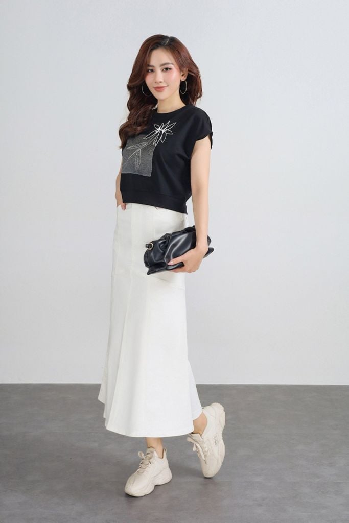 FJB038 - Chân váy jean cao cấp vải denim dáng A thân váy phối đường viền thời trang khoá thân trước - PANTIO