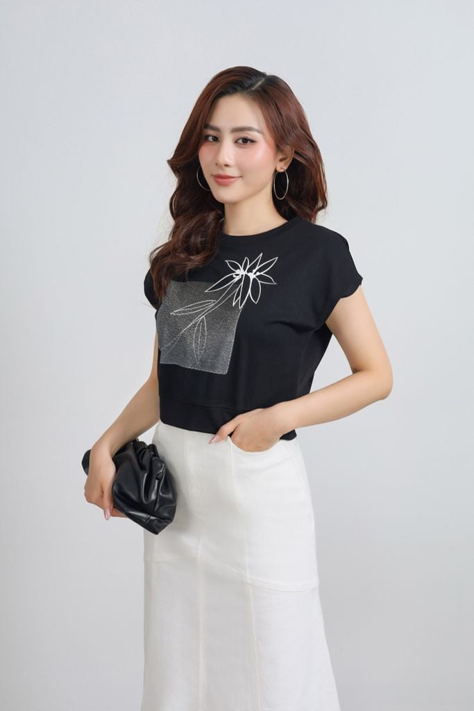 FAT7507 - Áo thun cao cấp vải cotton dáng croptop cổ tròn tay chờm thân áo in hoạ tiết thời trang - PANTIO