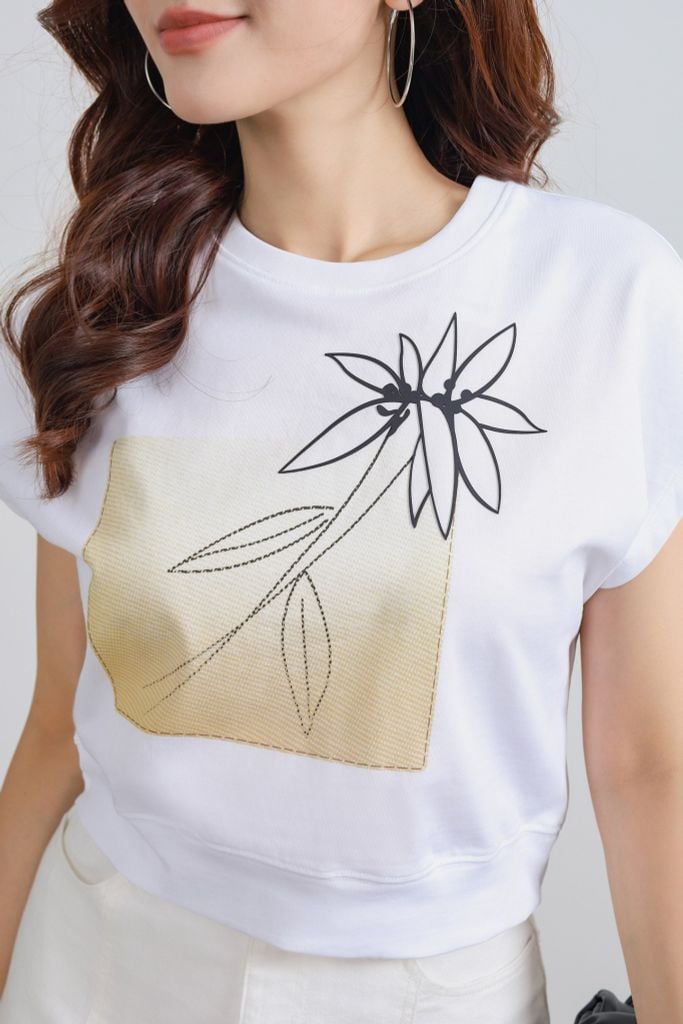 FAT7507 - Áo thun cao cấp vải cotton dáng croptop cổ tròn tay chờm thân áo in hoạ tiết thời trang - PANTIO