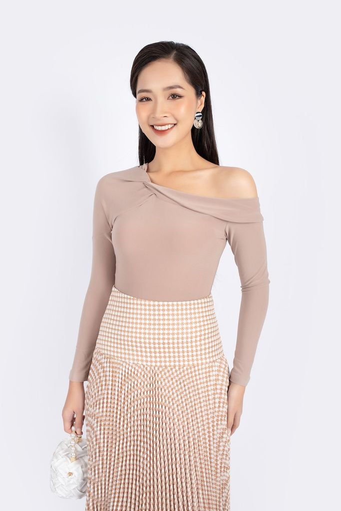 FJD71026 - Chân váy midi vải dạ dáng Xoè xếp ly cạp liền bản to khóa thân sau - PANTIO