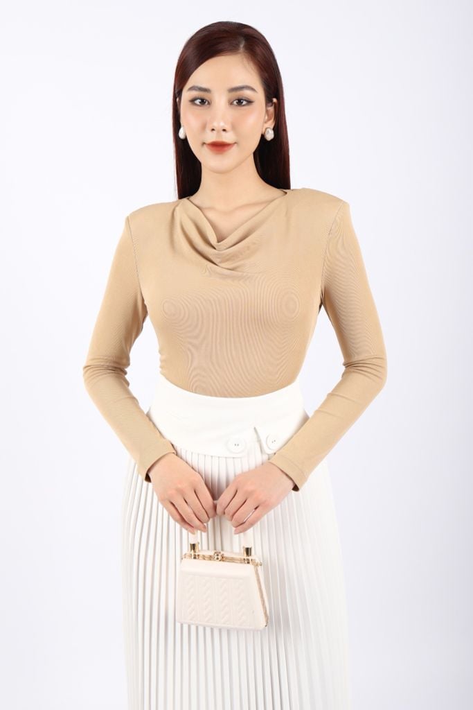 FJD51099 - Chân váy công sở vải tuytsi dáng Xoè dập ly có lót vải habutai cạp phối khuy tạo kiểu khóa thân sau - PANTIO