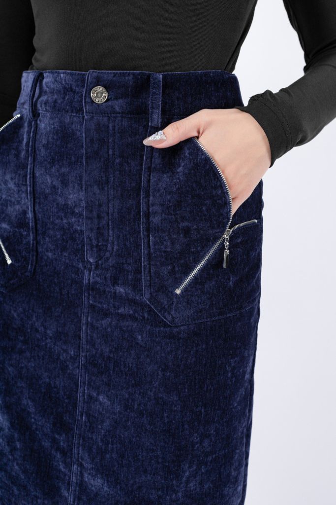 FJD51111 - Chân váy công sở vải nhung dáng bút chì có lót vải habutai túi hai bên phối khóa kim loại trang trí - PANTIO