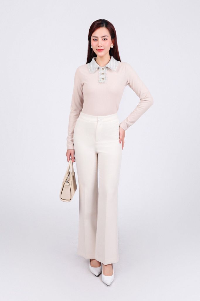 FAT9397 - Áo dệt kim vải len cao cấp dáng ôm co giãn cổ đức phối vải dạ đính khuy đá thời trang - PANTIO