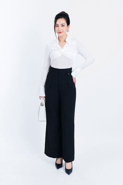 BQD73168 - Quần công sở vải thô dáng suông dài khoá thân trước - PANTIO