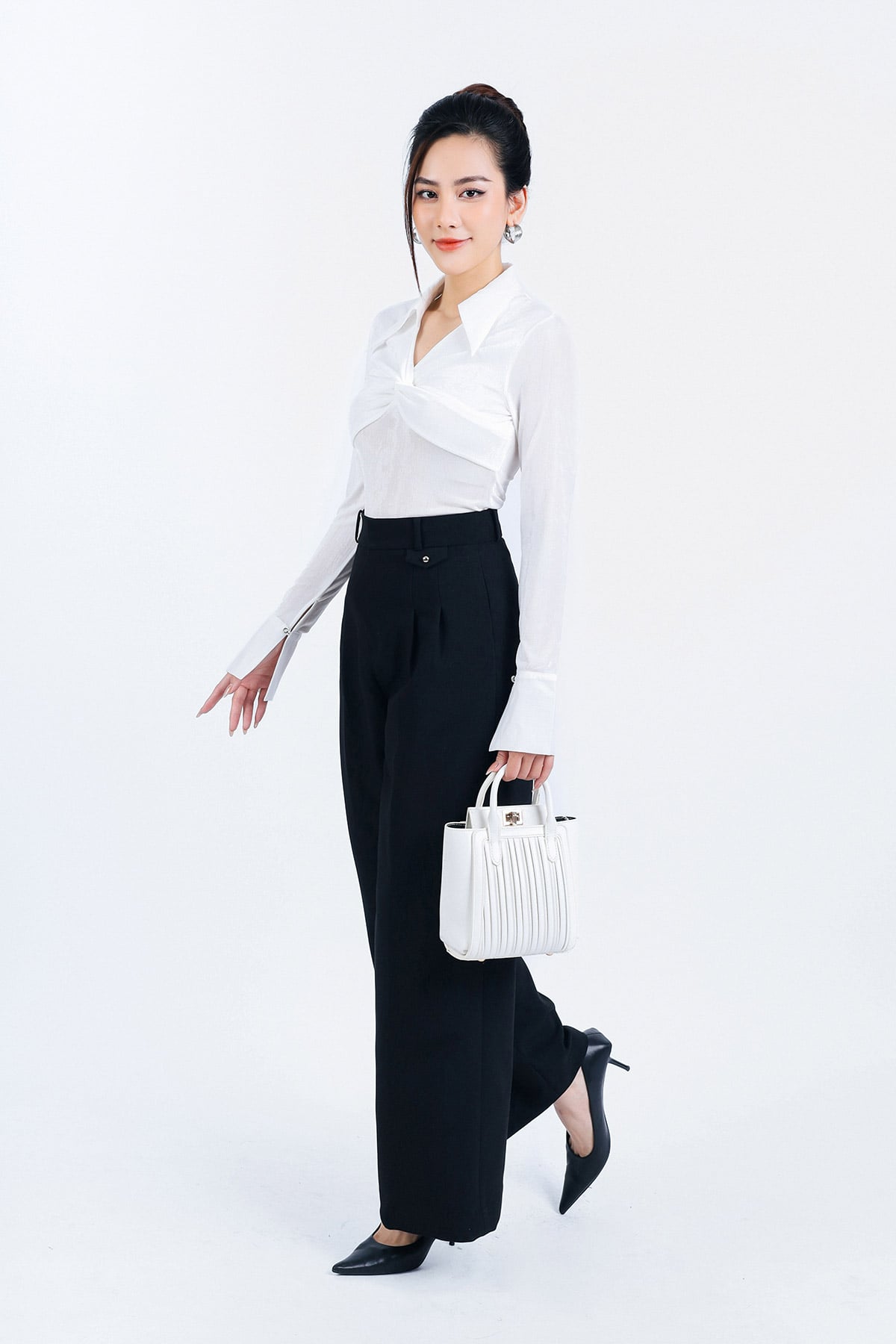 BQD73168 - Quần công sở vải thô dáng suông dài khoá thân trước - PANTIO