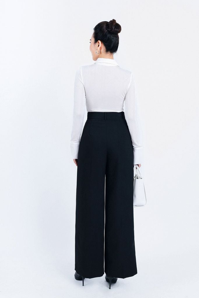 FAT9400 - Áo thun vải len co giãn dáng ôm cổ đức xẻ V ngực xoắn tạo kiểu - PANTIO