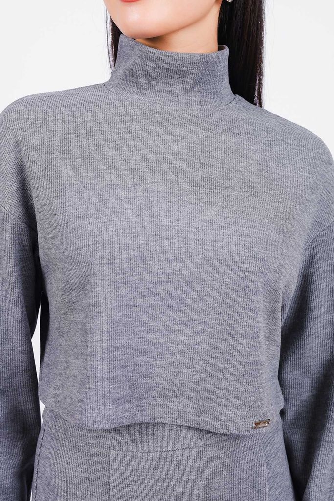 FAT9401 - Áo kiểu công sở vải nhung dáng lửng cổ cao tay dài thời trang - PANTIO