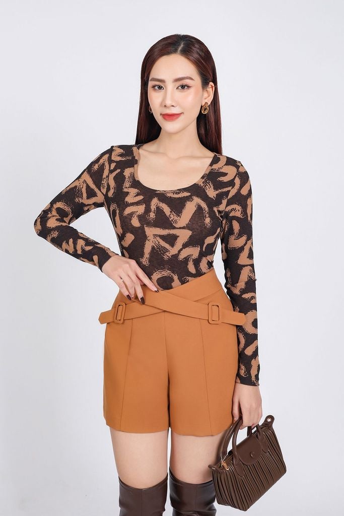 FQN7369 - Quần short dạo phố vải thô dày thân trước phối vạt chéo thời trang - PANTIO