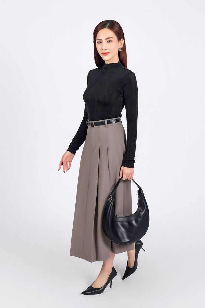 FAT9407 - Áo thun thời trang cao cấp vải len co giãn dáng ôm cổ cao dài tay hoạ tiết đường gân thời trang - PANTIO