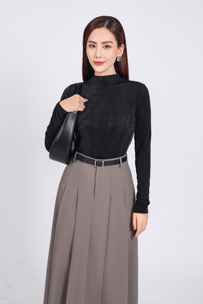 FAT9407 - Áo thun thời trang cao cấp vải len co giãn dáng ôm cổ cao dài tay hoạ tiết đường gân thời trang - PANTIO