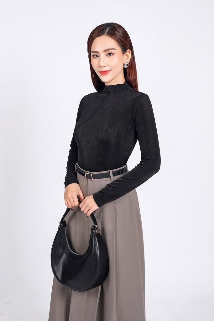 FAT9407 - Áo thun thời trang cao cấp vải len co giãn dáng ôm cổ cao dài tay hoạ tiết đường gân thời trang - PANTIO