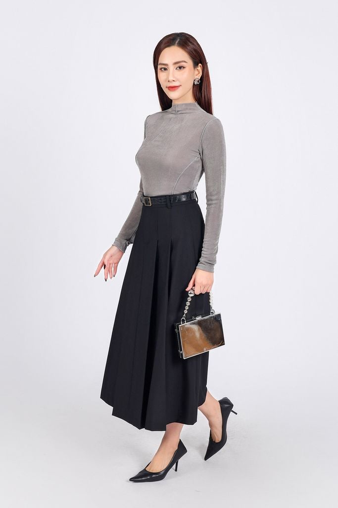 FAT9407 - Áo thun thời trang cao cấp vải len co giãn dáng ôm cổ cao dài tay hoạ tiết đường gân thời trang - PANTIO