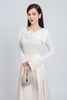 FAT9408 - Áo thun vải thô chun dáng ôm co giãn cổ kiểu bản to đính hoa tạo kiểu gấu tay loe thời trang - PANTIO