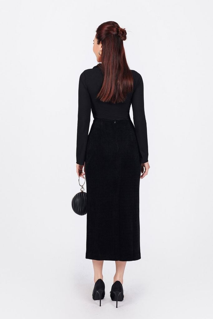 FAT9409 - Áo thun cao cấp vải len co giãn dáng ôm cổ cao đính hoa 3D thời trang tay loe dài - PANTIO