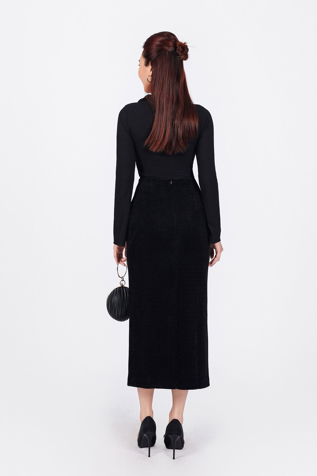 FAT9409 - Áo thun cao cấp vải len co giãn dáng ôm cổ cao đính hoa 3D thời trang tay loe dài - PANTIO