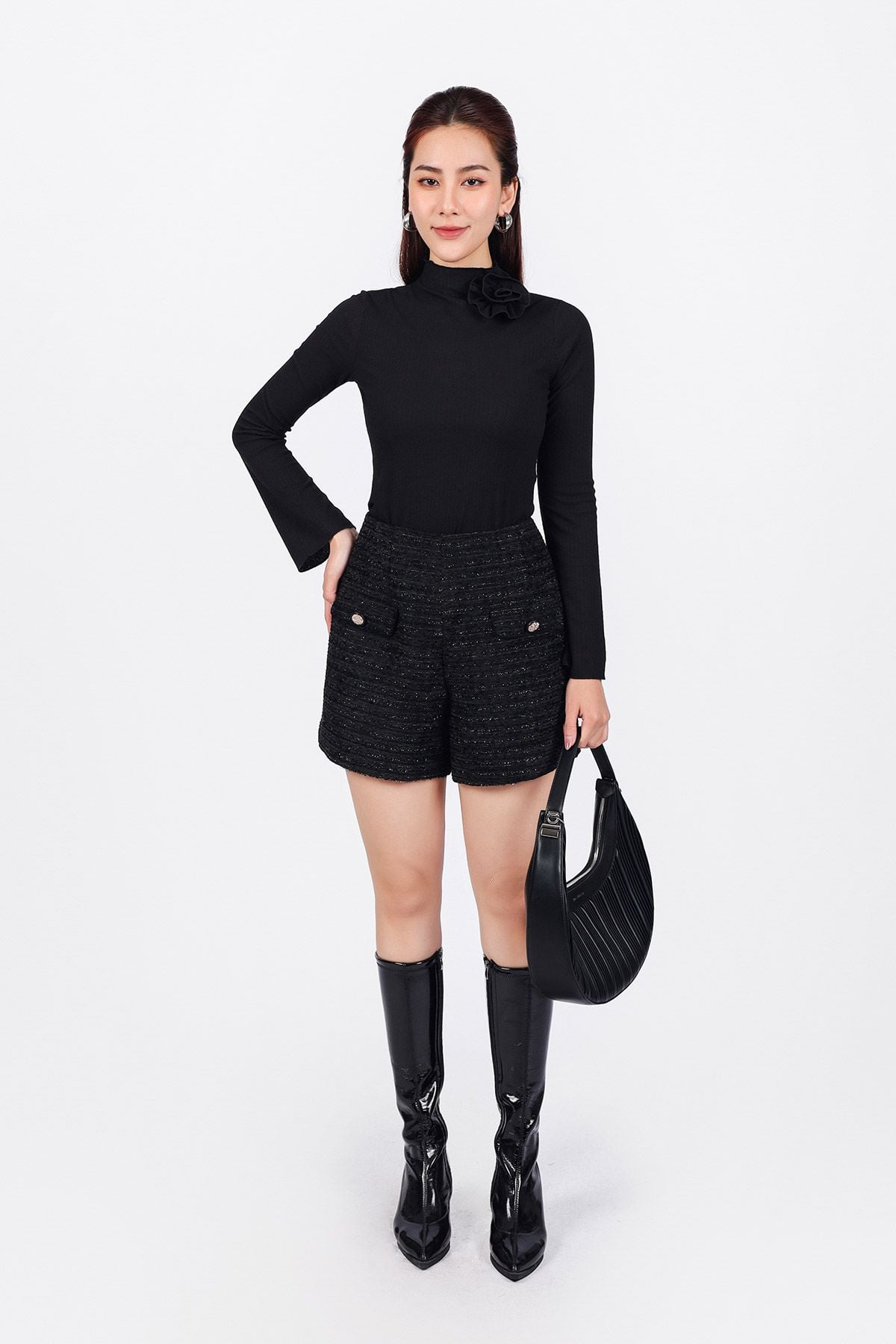 FQN7377 - Quần short vải dạ len dáng suông hai bên quần có túi đính khuy đá cao cấp - PANTIO