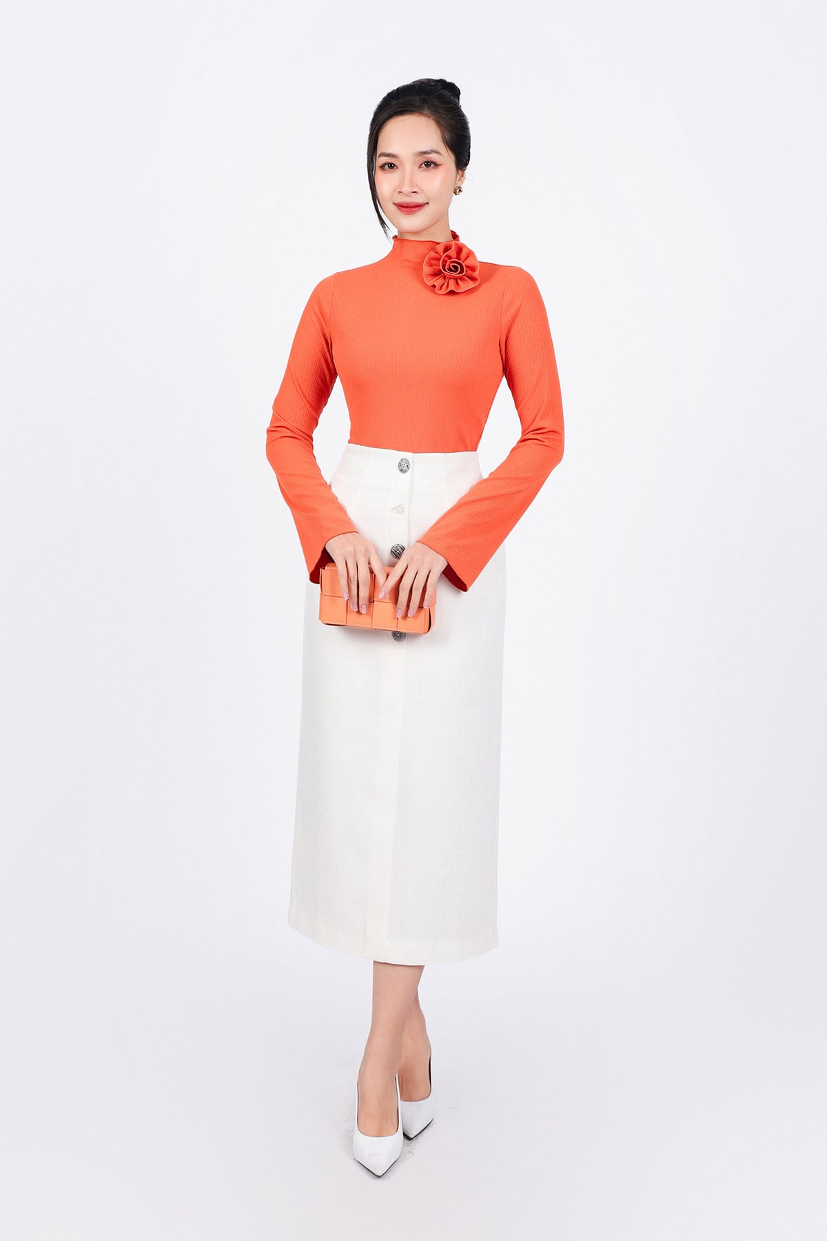 FJD51256 - Chân váy công sở vải thô dày dáng suông thân đính khuy đá thời trang - PANTIO