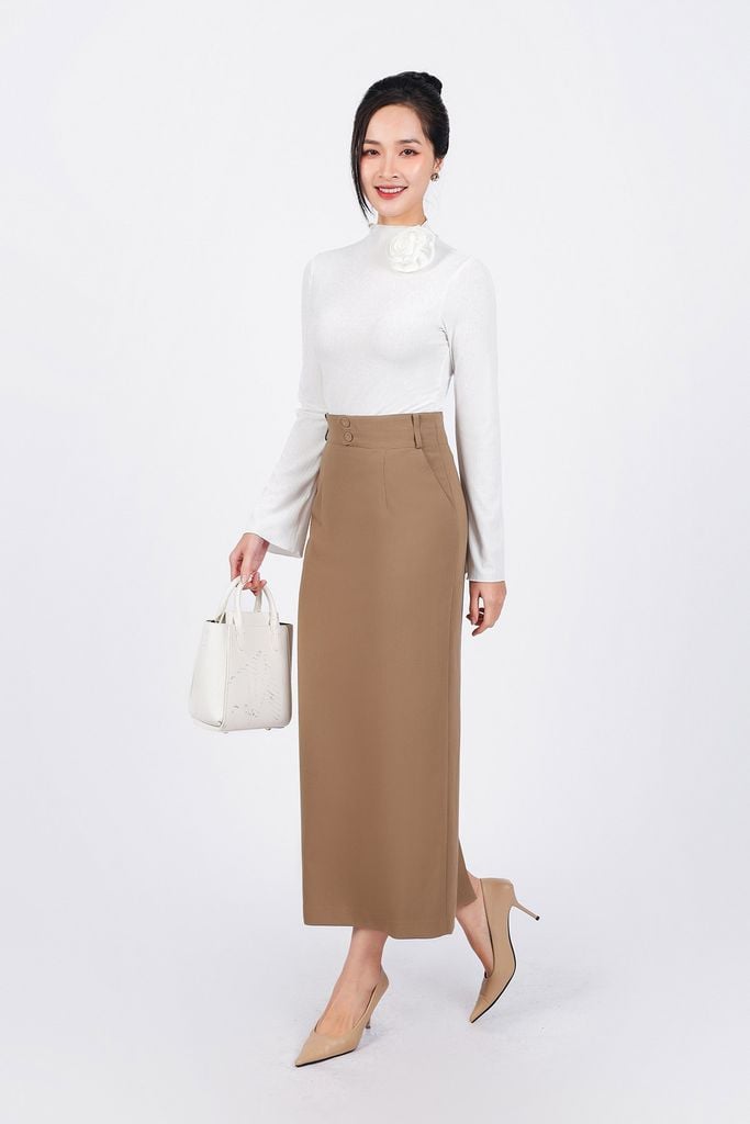 FAT9409 - Áo thun cao cấp vải len co giãn dáng ôm cổ cao đính hoa 3D thời trang tay loe dài - PANTIO