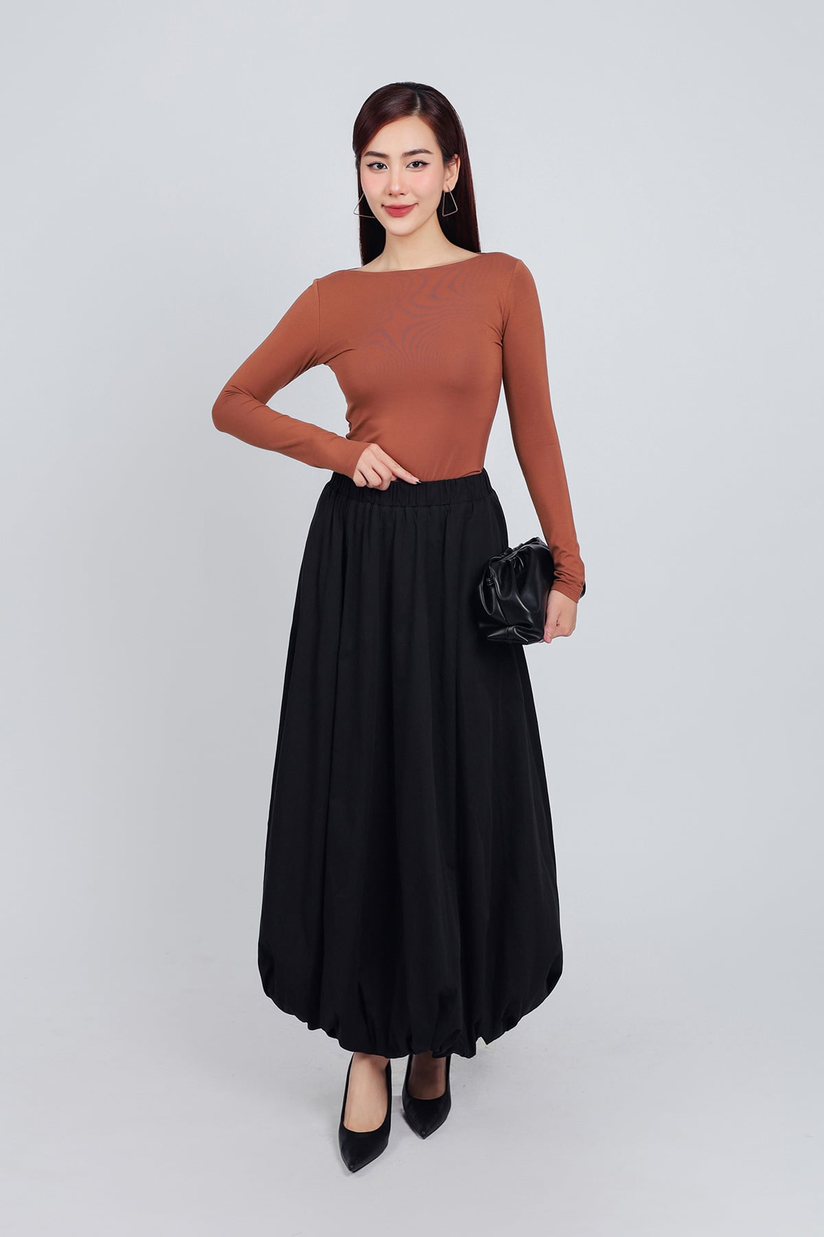 FJD91238 - Chân váy vải thô kate dáng bí dài cạp chun co giãn - PANTIO