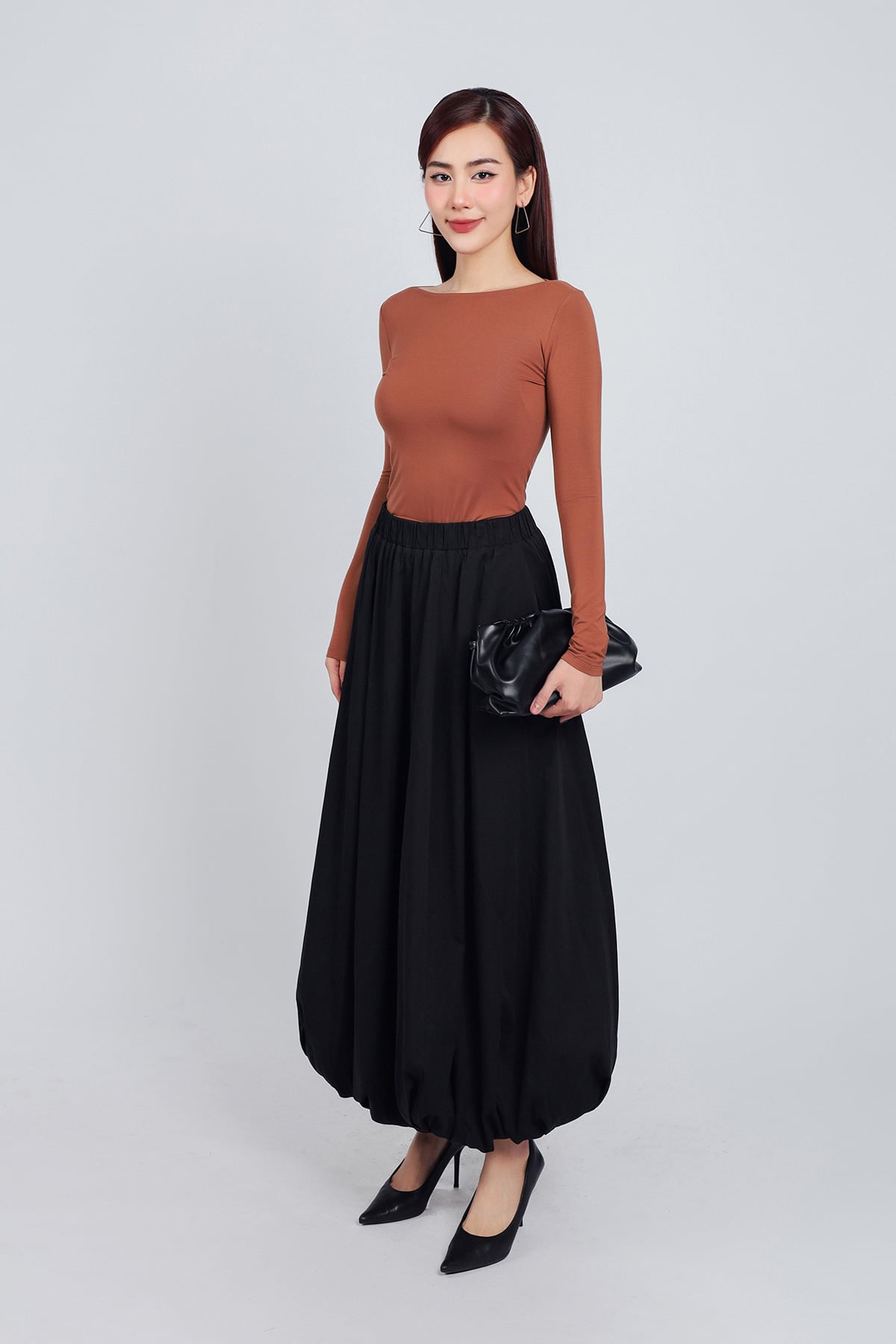 FJD91238 - Chân váy vải thô kate dáng bí dài cạp chun co giãn - PANTIO