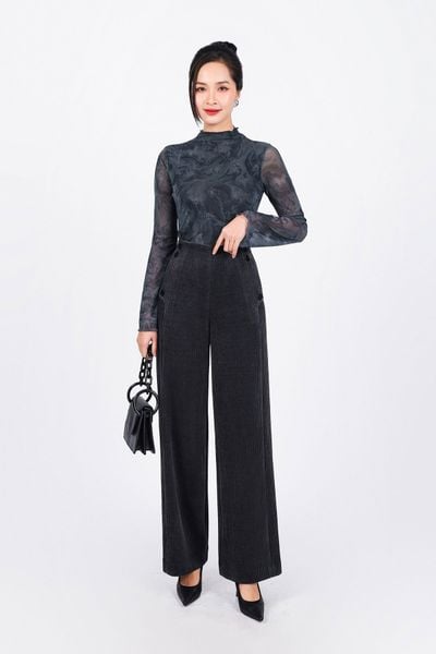 FQD91150 - Quần công sở vải nhung dáng suông ống đứng cạp liền hông đính khuy tạo kiểu - PANTIO