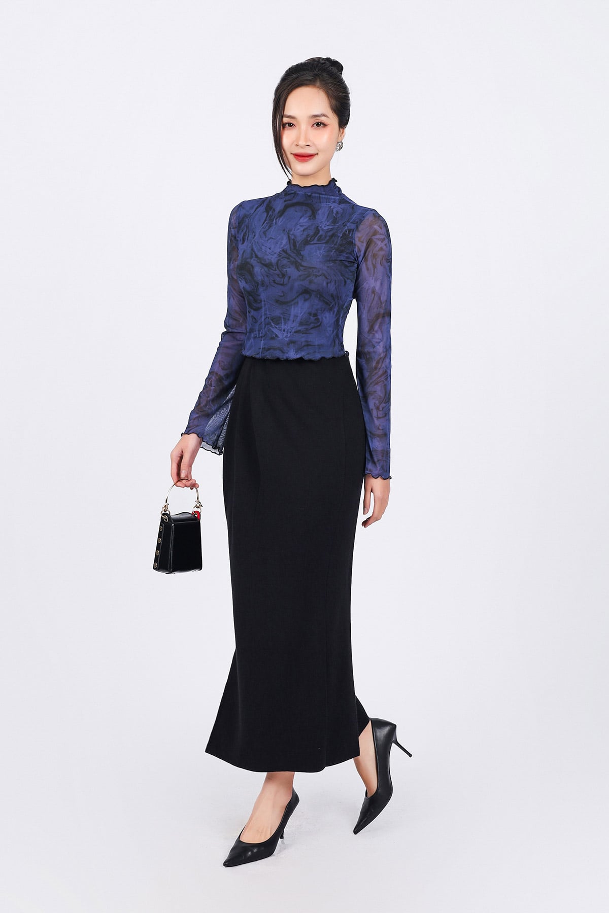 FJO052 - Chân váy dài công sở vải len co giãn dáng ôm cạp chun - PANTIO