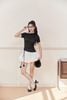 FAT9435 - Áo dáng ôm, cổ lệch, tay cộc, gấu lệch, dún vai, dây đai buộc rời - JAN.