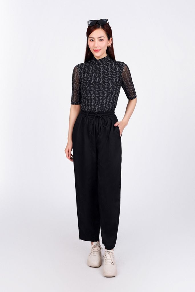 FAT9437 - Áo thun cao cấp vải lưới co giãn dáng ôm cổ cao tay lửng - PANTIO