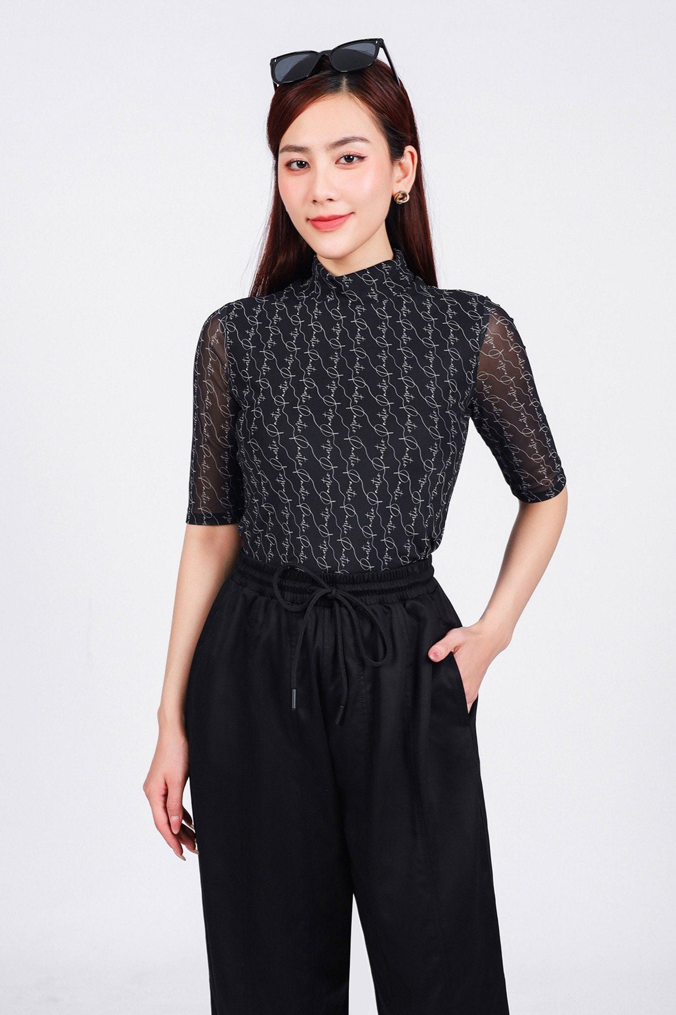 FQD51151 - Quần dài dạo phố vải kaki dáng bomber cạp chun co giãn phối dây nơ tạo kiểu - PANTIO