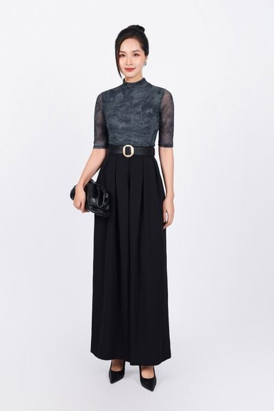 FAT9437 - Áo thun cao cấp vải lưới co giãn dáng ôm cổ cao tay lửng - PANTIO