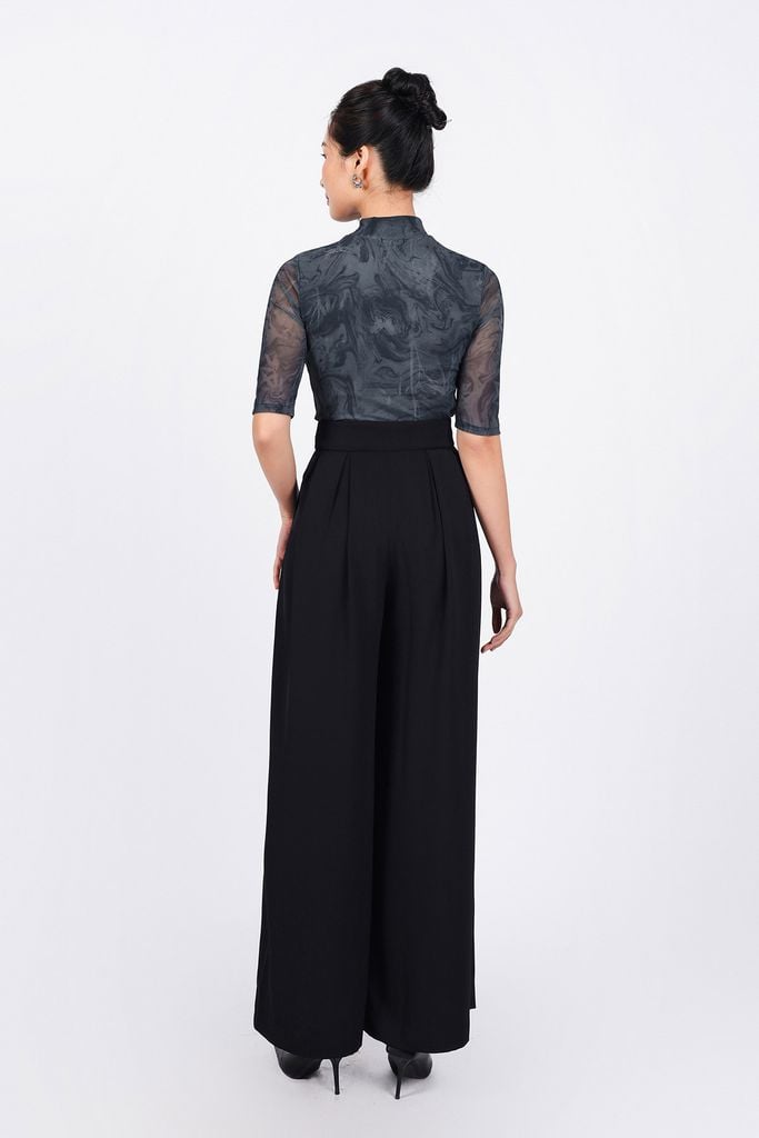 FAT9437 - Áo thun cao cấp vải lưới co giãn dáng ôm cổ cao tay lửng - PANTIO