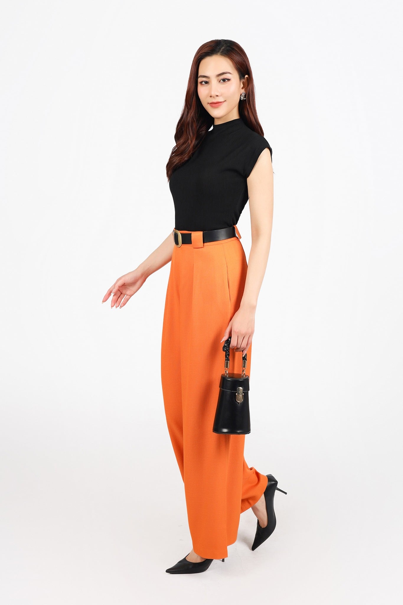 FQD91158 - Quần dài công sở vải thô dày dáng suông ống đứng thân phối ly bung tạo kiểu khoá thân trước - PANTIO