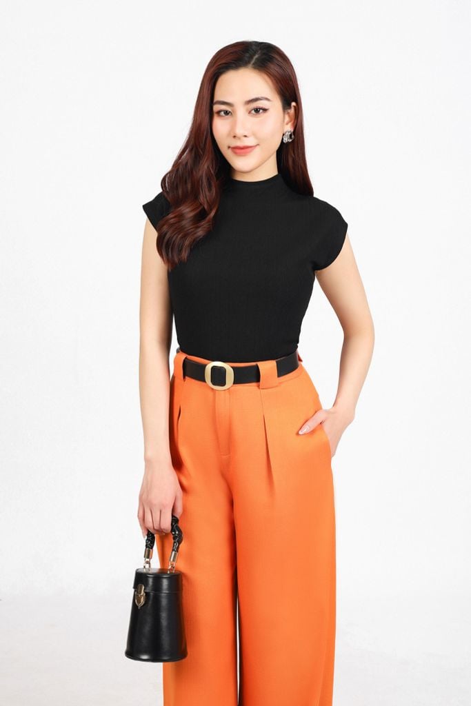 FQD91158 - Quần dài công sở vải thô dày dáng suông ống đứng thân phối ly bung tạo kiểu khoá thân trước - PANTIO