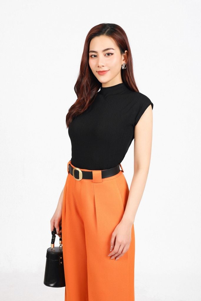 FQD91158 - Quần dài công sở vải thô dày dáng suông ống đứng thân phối ly bung tạo kiểu khoá thân trước - PANTIO