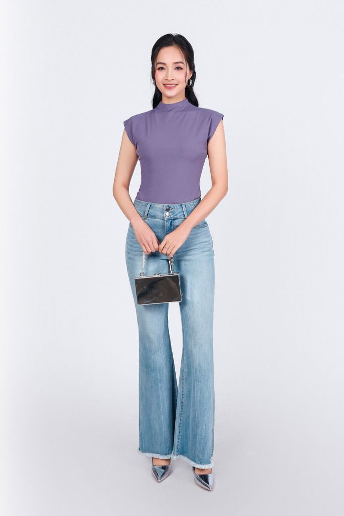 FAT9476 - Áo thun cao cấp vải len tăm dáng ôm cổ cao vai chờm - PANTIO