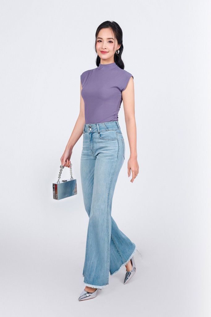 FAT9476 - Áo thun cao cấp vải len tăm dáng ôm cổ cao vai chờm - PANTIO