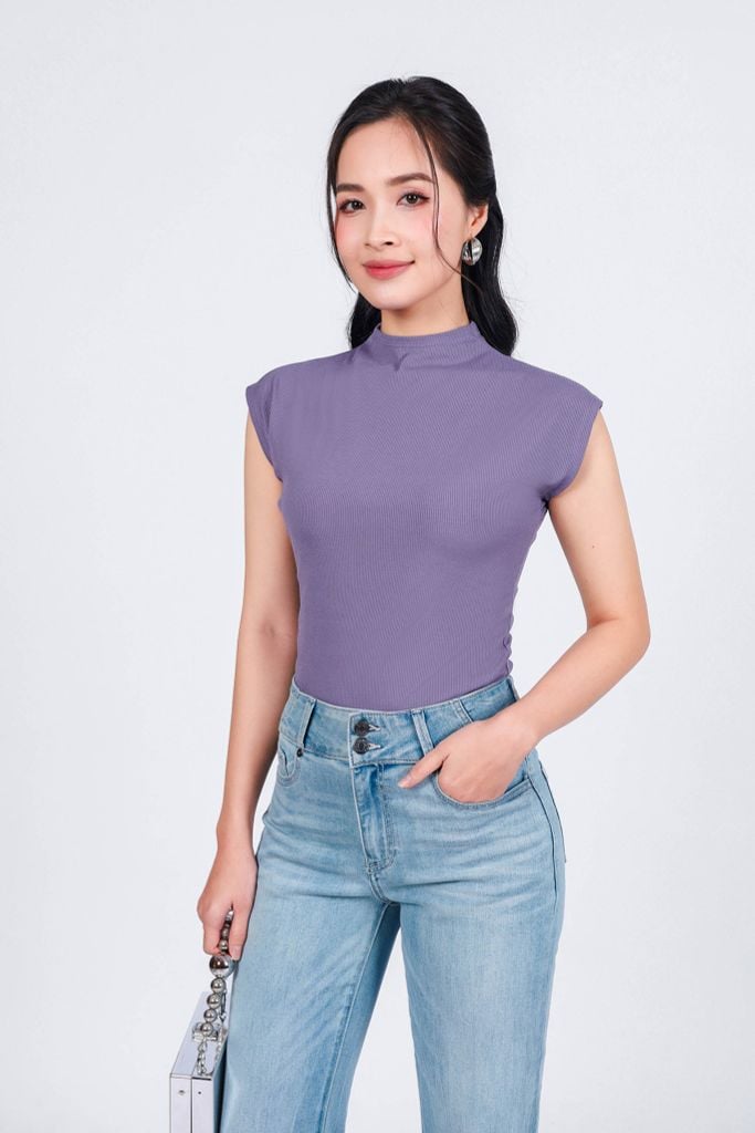 FAT9476 - Áo thun cao cấp vải len tăm dáng ôm cổ cao vai chờm - PANTIO