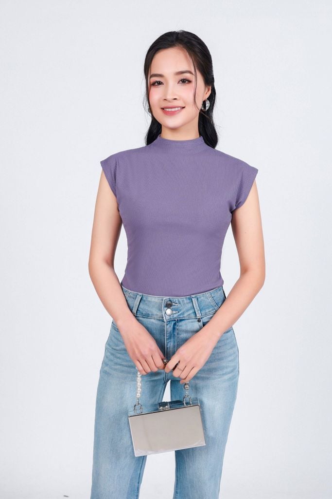 FAT9476 - Áo thun cao cấp vải len tăm dáng ôm cổ cao vai chờm - PANTIO